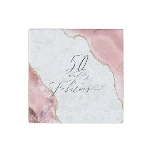 Chic 50 Fabulous Rose Gold Glitter Typography Stone Magnet