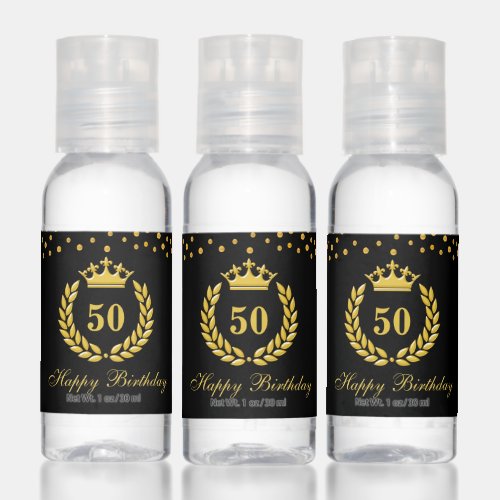 Chic 50 Years Birthday Party Favor in Black  Gold Hand Sanitizer