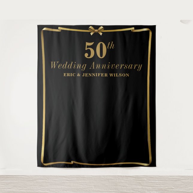 Chic 50th Anniversary Black n Gold Photo Backdrop (Front)