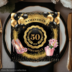 Chic 50th Birthday Black Balloons Gold Glitter Napkins