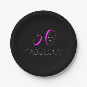 Chic 50th Birthday Hot Pink Black Party Paper Plates