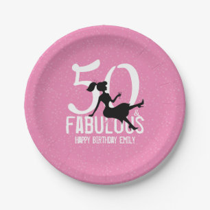Chic 50th Birthday Modern Retro Vintage Pink Paper Plates