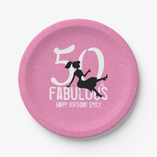 Chic 50th Birthday Modern Retro Vintage Pink  Paper Plates