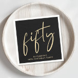 Chic 50th Birthday Party Black Gold Napkins<br><div class="desc">Elegant 50th birthday party black napkins featuring "fifty" showcased in a chic modern gold script.</div>