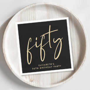 Chic 50th Birthday Party Black Gold Napkins