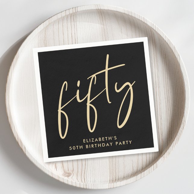 Chic 50th Birthday Party Black Gold Napkins (Creator Uploaded)