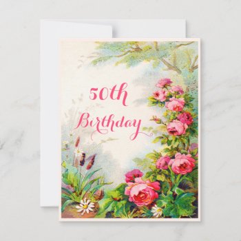 Chic 50th Birthday Victorian Roses Cottage Garden Invitation by JK_Graphics at Zazzle