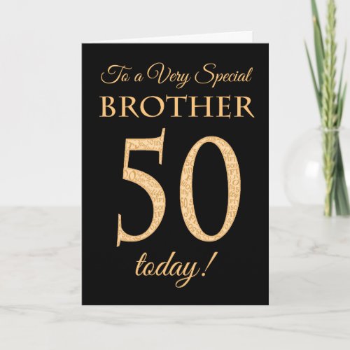 Chic 50th Gold_effect on Black Brother Birthday Card