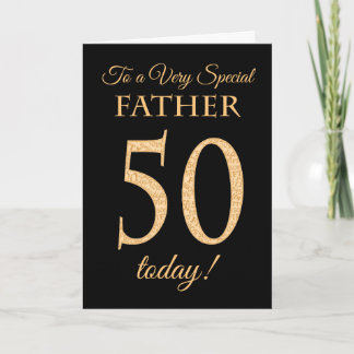 Chic 50th Gold-effect on Black, Father Birthday Card