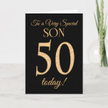 Chic 50th Gold-effect on Black, for Son Birthday Card<br><div class="desc">A chic 50th Birthday Card for a 'Very Special Son',  with a number 50 composed of gold-effect numbers and the word 'Son',  in gold-effect,  on a black background. The inside message,  which you can change if you wish,  is 'Happy Birthday'</div>