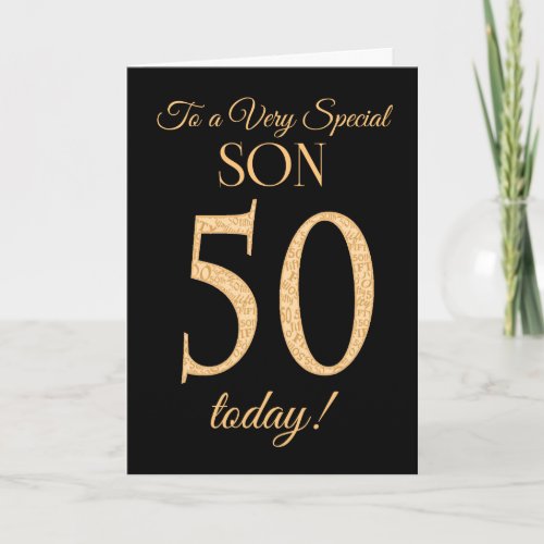 Chic 50th Gold_effect on Black for Son Birthday Card