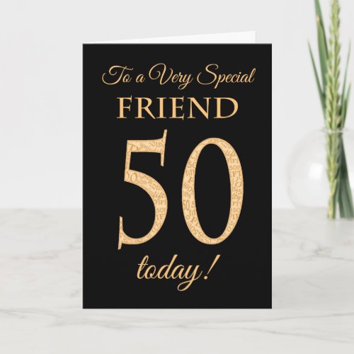 Chic 50th Gold_effect on Black Friend Birthday Card