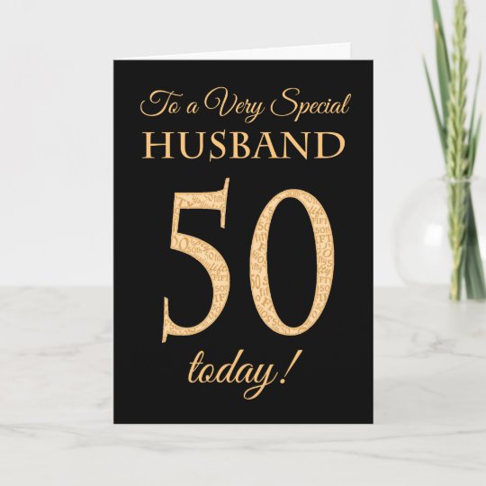 Chic 50th Gold-effect on Black, Husband Birthday Card | Zazzle.com