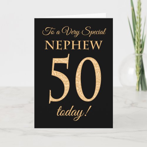 Chic 50th Gold-effect on Black, Nephew Birthday