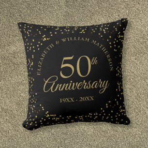 Chic 50th Wedding Anniversary Black Gold Dust Throw Pillow
