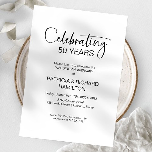 Chic 50th Wedding Anniversary Invitations