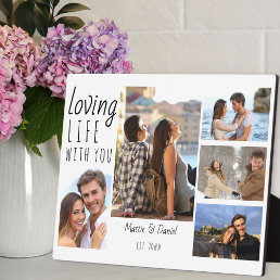 Chic 5 Photo Collage Loving Life with You | White Plaque