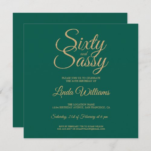 Chic 60 and Sassy Green Gold 60th Birthday Party Invitation