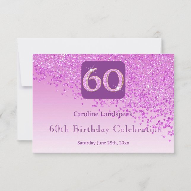 Chic 60 Birthday Pink Glitter RSVP Card (Front)