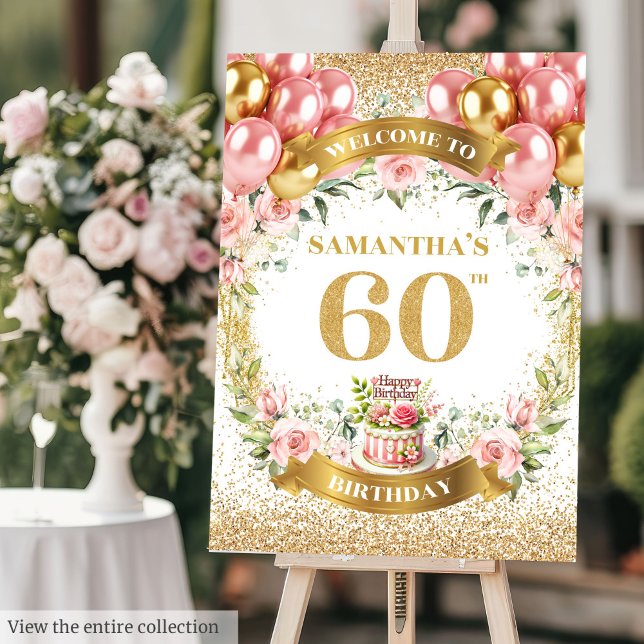 Chic 60th Birthday Boho Flowers Welcome Sign (Chic 60th Birthday Boho Flowers Welcome Sign)