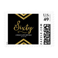 Chic 60th Birthday Faux Gold Chevron Geometric Postage