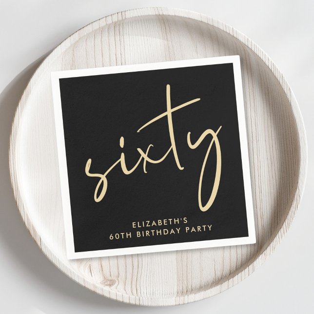Chic 60th Birthday Party Black Gold Napkins (Creator Uploaded)