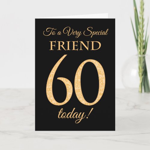 Chic 60th Gold_effect on Black Friend Birthday Card