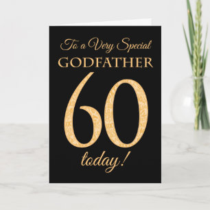 Chic 60th Gold-effect on Black, Godfather Birthday Card