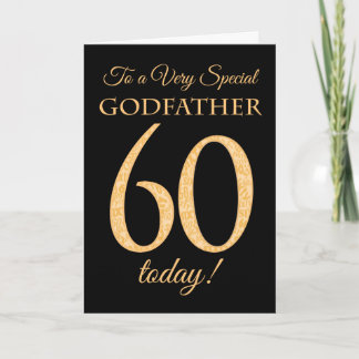 Chic 60th Gold-effect on Black, Godfather Birthday Card