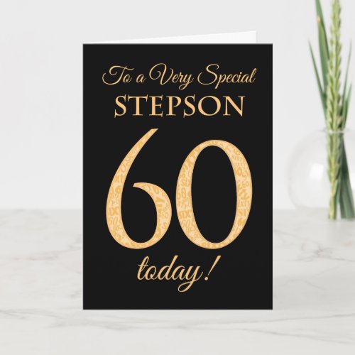 Chic 60th Gold_effect on Black Stepson Birthday Card
