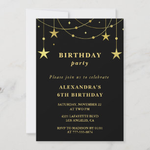 Chic 6th birthday Party invite Gold Stars