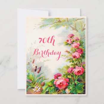 Chic 70th Birthday Victorian Roses Cottage Garden Invitation by JK_Graphics at Zazzle