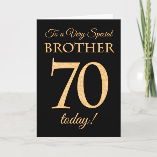 Chic 70th Gold_effect on Black Brother Birthday Card