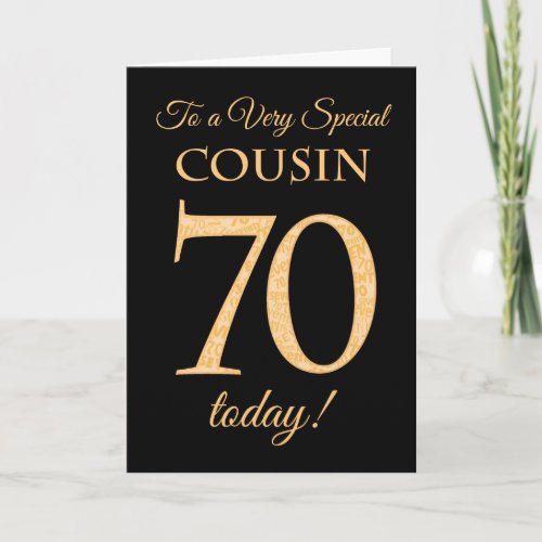 Chic 70th Gold_effect on Black Cousin Birthday Card