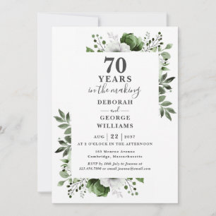 Chic 70th Wedding Anniversary Monogram Floral Invitation