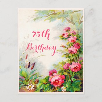 Chic 75th Birthday Victorian Roses Cottage Garden Invitation by JK_Graphics at Zazzle