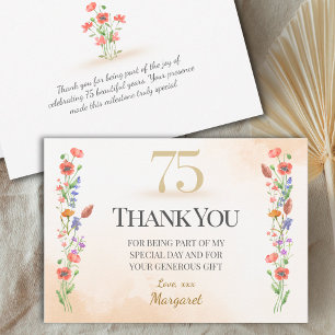 Chic 75th Birthday – Wildflower Design Thank You Card