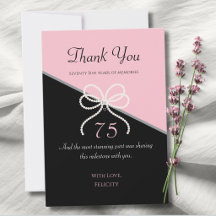 Chic 75th Gala Pink and Black Thank You Cards