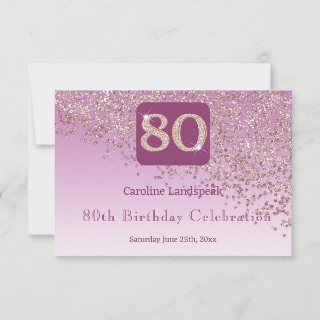 Chic 80 Birthday Rose Gold Glitter RSVP (Front)