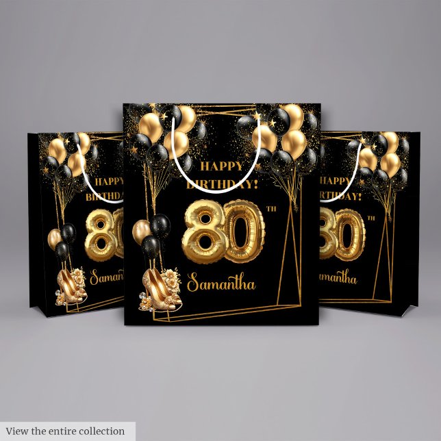 Chic 80th Birthday Gift Bag Gold Sparkle Theme (Chic 80th Birthday Gift Bag Gold Sparkle Theme)