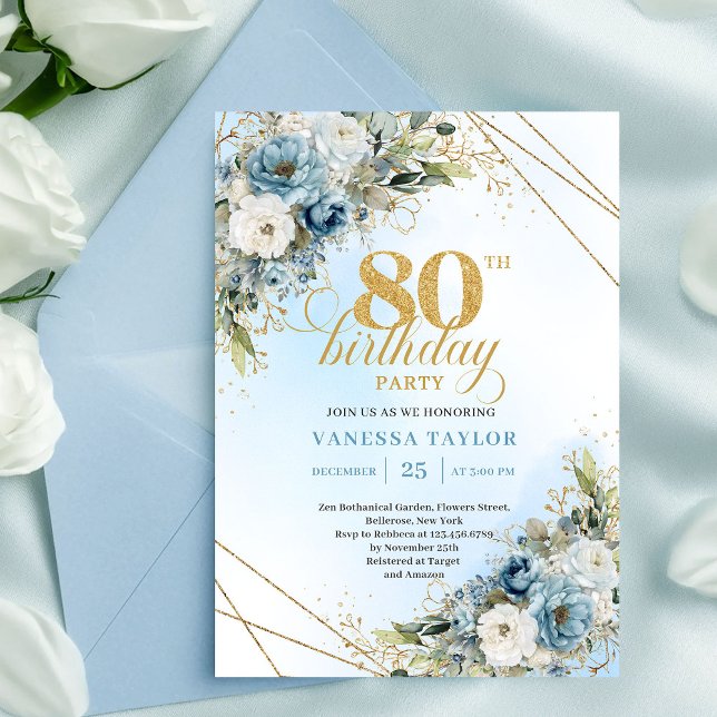 Chic 80th Birthday Invitation Boho Gold Watercolor (Chic 80th Birthday Invitation Boho Gold Watercolor)