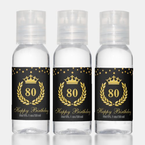 Chic 80th Birthday Party Favor in Black  Gold Hand Sanitizer