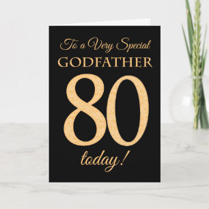 Chic 80th Gold-effect on Black, Godfather Birthday Card