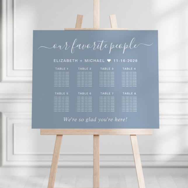 Chic 8 Table Dusty Blue Wedding Seating Chart Foam Board (Creator Uploaded)