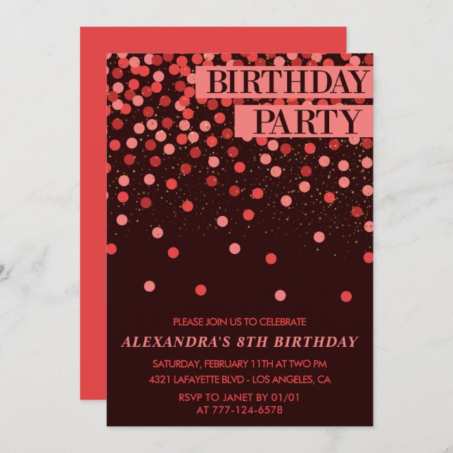 Chic 8th birthday invitations Party Confetti  (Front/Back)