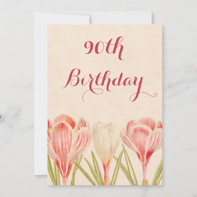 Chic 90th Birthday Spring Crocuses Invitation (Front)