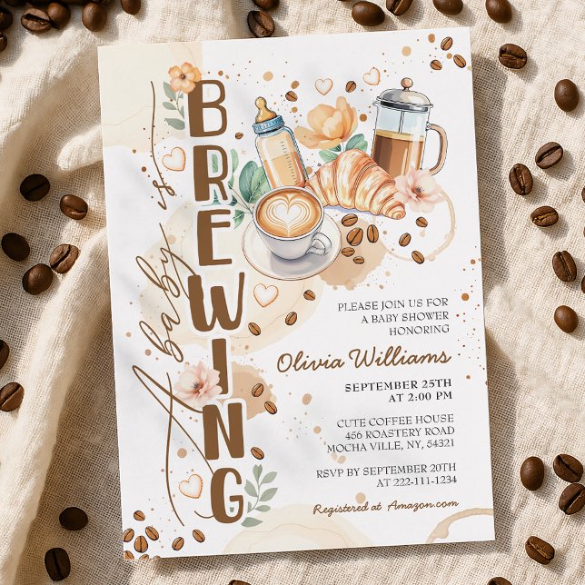 Chic A Baby Is Brewing Coffee Brunch Baby Shower Invitation (Creator Uploaded)