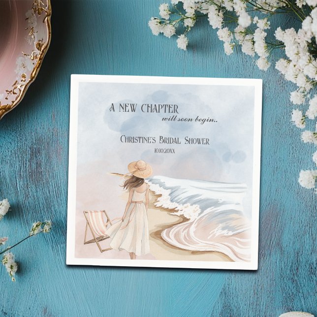 Chic 'A New Chapter' Beach and Waves Bridal Shower Napkins (Creator Uploaded)