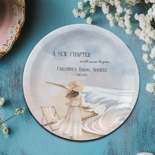 Chic 'A New Chapter' Beach and Waves Bridal Shower Paper Plates