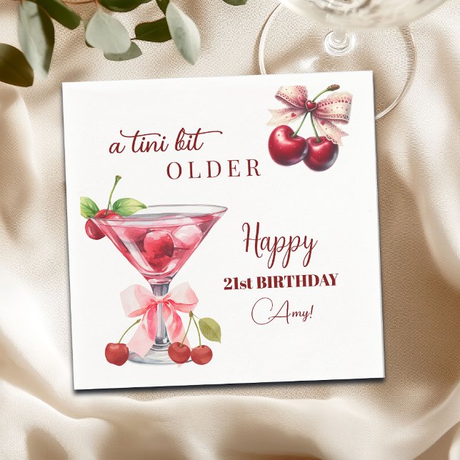 Chic A Tini Bit Older Cherry Martini 21st Birthday Napkins (Creator Uploaded)